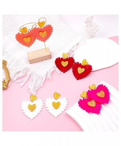 Y2K Hot Pink Statement Flower Heart Earrings for Women Girls Lightweight Acrylic Trendy Boho Dangle Red Hearts Pink Earrings ...