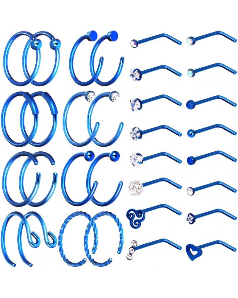 20G Nose Ring Hoop Septum Rings L-Shaped S-Shaped Nose Pin Studs Bone Tragus Cartilage Rings 32pcs blue L shape $7.44 Body Je...