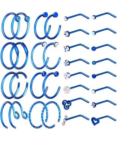 20G Nose Ring Hoop Septum Rings L-Shaped S-Shaped Nose Pin Studs Bone Tragus Cartilage Rings 32pcs blue L shape $7.44 Body Je...