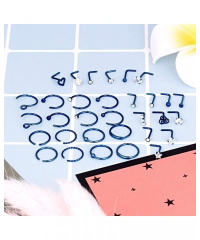 20G Nose Ring Hoop Septum Rings L-Shaped S-Shaped Nose Pin Studs Bone Tragus Cartilage Rings 32pcs blue L shape $7.44 Body Je...