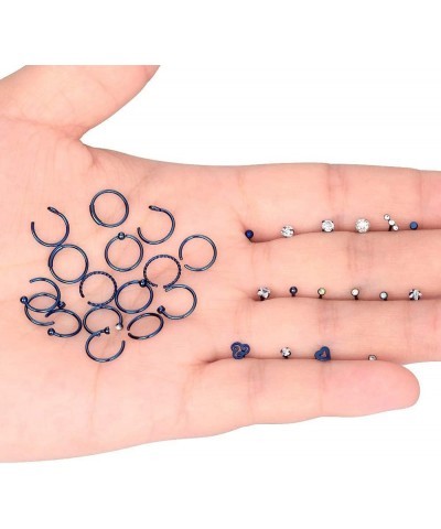 20G Nose Ring Hoop Septum Rings L-Shaped S-Shaped Nose Pin Studs Bone Tragus Cartilage Rings 32pcs blue L shape $7.44 Body Je...