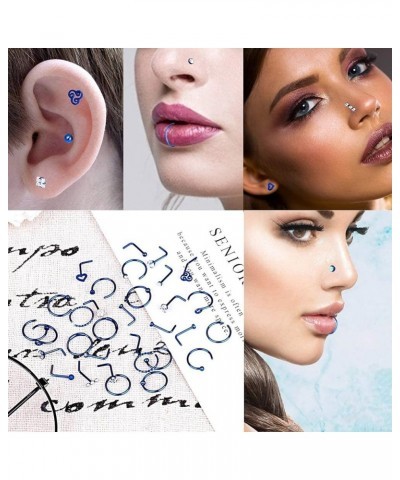 20G Nose Ring Hoop Septum Rings L-Shaped S-Shaped Nose Pin Studs Bone Tragus Cartilage Rings 32pcs blue L shape $7.44 Body Je...