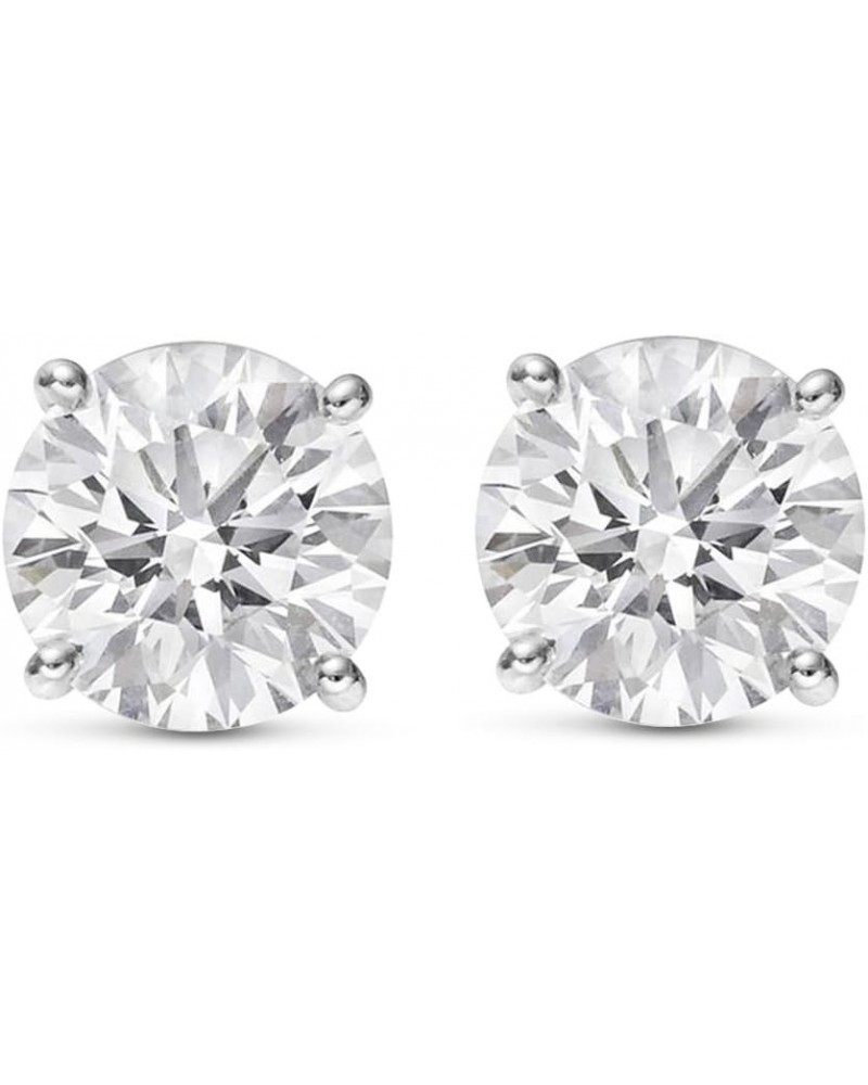 Natural Round Brilliant Solitaire Diamond Stud Earrings for Women 4 Prong Push Back (I-J Color I1 Clarity) 2.01 Carat Platinu...