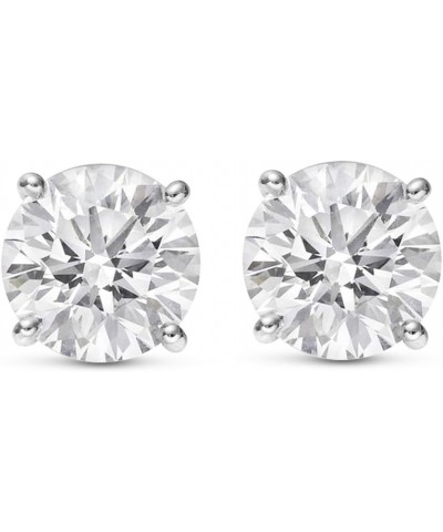 Natural Round Brilliant Solitaire Diamond Stud Earrings for Women 4 Prong Push Back (I-J Color I1 Clarity) 2.01 Carat Platinu...