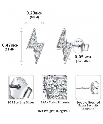 925 Sterling Silver Cubic Zirconia Bar, Heart, Lightning Bolt, Moon and Star Stud Earrings for Women B: Lightning-Silver $13....