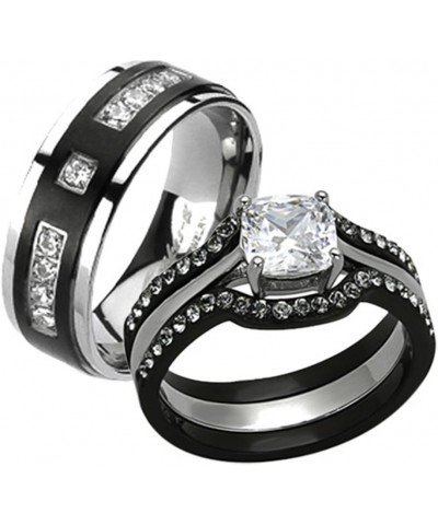 His and Her 4 Piece Black and Silver Stainless Steel and Titanium Wedding Ring Band Set Size Women's 05 Men's 11 $20.09 Sets