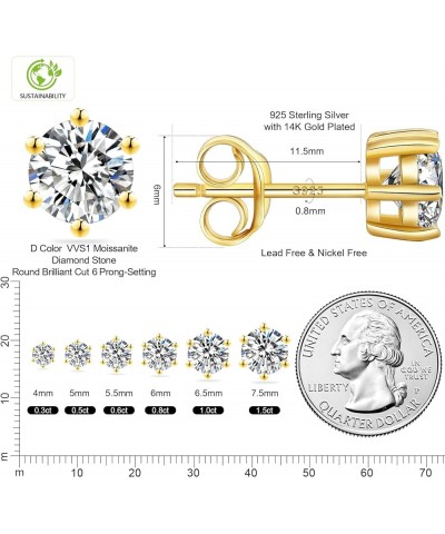 KRKC&CO Moissanite Studs Earrings, Sparkly Lab Created Diamond Earrings, S925 Sterling Silver, 0.6/1/1.2/1.6/2/3CT, D Color, ...