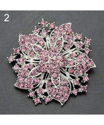 Women Fashion Cluster Rhinestones Round Blossom Flower Brooches Pin Crystal Silver Plated Floral Breastpin Jewelry Gift Red S...