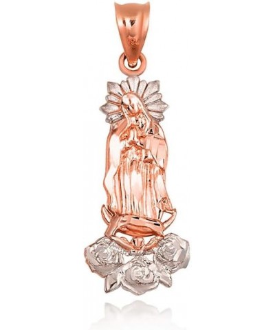 Our Lady Of Guadalupe Rose Flower Pendant Necklace Fine Real Solid 10Kt Gold 10K Rose Gold $43.19 Necklaces