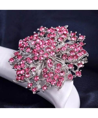 Women Fashion Cluster Rhinestones Round Blossom Flower Brooches Pin Crystal Silver Plated Floral Breastpin Jewelry Gift Red S...