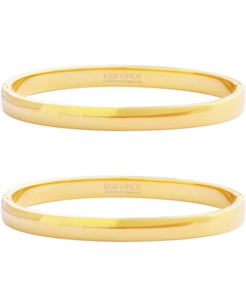 Women's 18k Gold Plated Stackable Bangle Bracelet Hinged Oval-Shape Set of 2 - Gold Medium 6.75"Inches $23.51 Bracelets