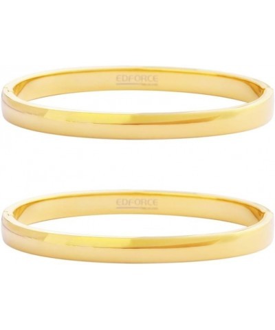 Women's 18k Gold Plated Stackable Bangle Bracelet Hinged Oval-Shape Set of 2 - Gold Medium 6.75"Inches $23.51 Bracelets