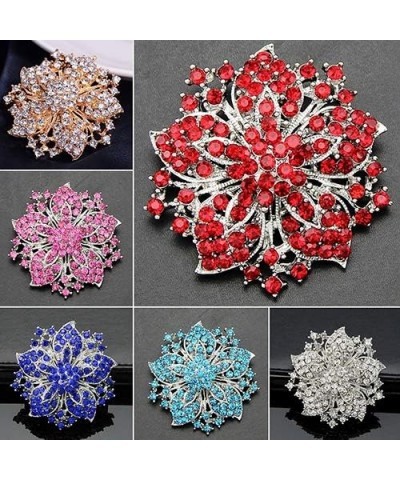 Women Fashion Cluster Rhinestones Round Blossom Flower Brooches Pin Crystal Silver Plated Floral Breastpin Jewelry Gift Red S...