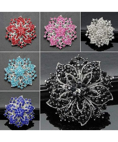 Women Fashion Cluster Rhinestones Round Blossom Flower Brooches Pin Crystal Silver Plated Floral Breastpin Jewelry Gift Red S...