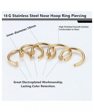 5PCS Nose Rings Hoops for Women 316L Stainless Steel Nose Piercings Jewelry Hypoallergenic 18G 20G 22G Nose Ring 8MM 10MM Gol...