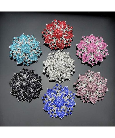 Women Fashion Cluster Rhinestones Round Blossom Flower Brooches Pin Crystal Silver Plated Floral Breastpin Jewelry Gift Red S...