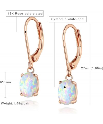 Opal Leverback Earrings for Women 18K White/Yellow/Rose Gold Plated Gemstone Dangle Ear Hypopallergenic Jewelry Gifts 6*8mm o...