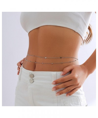 Layered Beads Waist Chain Multilayer Bead Belly Chain Pearl Body Jewelry Accessories for Women and Girls SilverB $7.69 Body J...