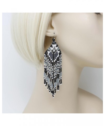 Colorful Seed Bead Fringe Earrings Achromatic $11.79 Earrings