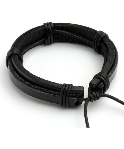 Unisex PU Leather Punk Bangles Cuff Set for Men Women Wooden Bead Link Braclet Snap Adjustable Black-1 $7.00 Bracelets