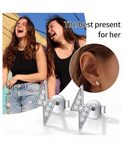 925 Sterling Silver Cubic Zirconia Bar, Heart, Lightning Bolt, Moon and Star Stud Earrings for Women B: Lightning-Silver $13....