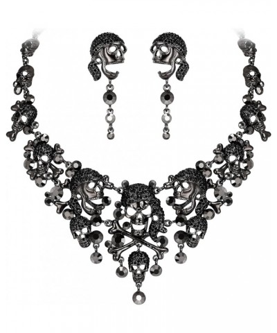 Austrian Crystal Vintage Style Halloween Skull Bone Cross Necklace Earrings Set Black Black-Tone $22.39 Jewelry Sets