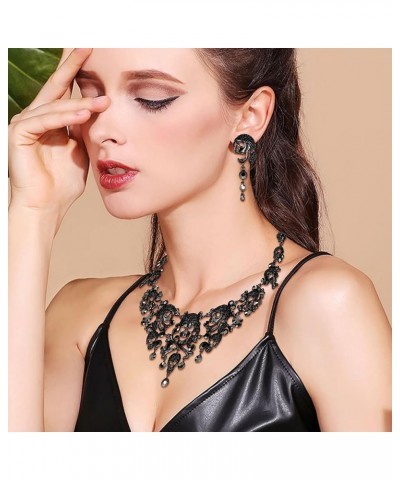 Austrian Crystal Vintage Style Halloween Skull Bone Cross Necklace Earrings Set Black Black-Tone $22.39 Jewelry Sets