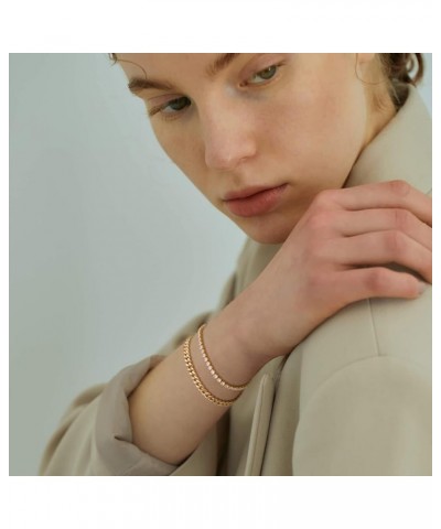 Bracelet for Women Gold Layered Set 2 Layer 14K Gold Plated Simple Dainty Chain Everyday Jewelry Tennis & Cuban B $11.15 Brac...