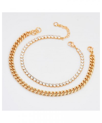 Bracelet for Women Gold Layered Set 2 Layer 14K Gold Plated Simple Dainty Chain Everyday Jewelry Tennis & Cuban B $11.15 Brac...