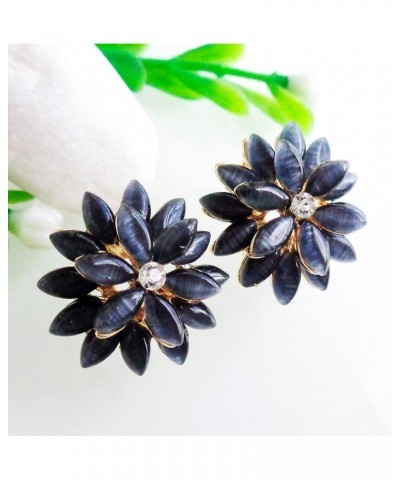 18k Gold Plated Flower Horse-Eye Created-Opal Omega Back Earrings Black $9.34 Earrings