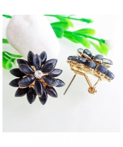 18k Gold Plated Flower Horse-Eye Created-Opal Omega Back Earrings Black $9.34 Earrings