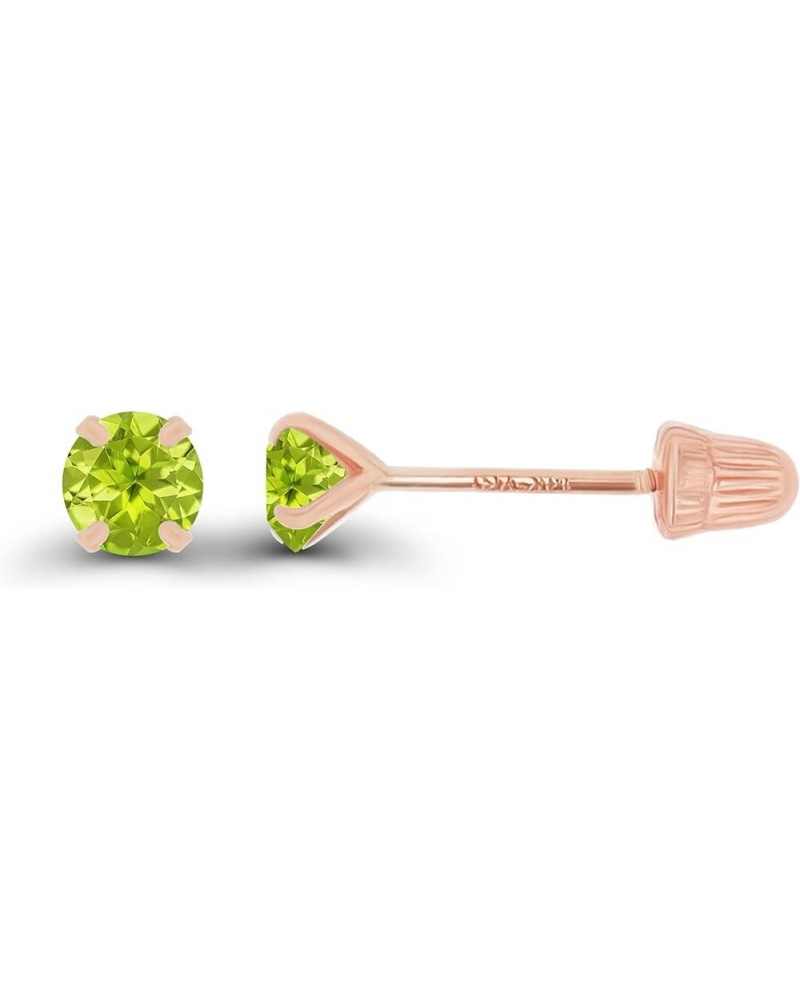 Solid 14k Gold Hypoallergenic 3mm Round Birthstone Solitaire Screw Back Stud Earrings Peridot Rose Gold $15.60 Earrings