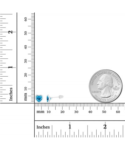 Solid 14K Gold Hypoallergenic 6mm Heart Shaped Birthstone Polished Bezel Screw Back Stud Earrings Blue Topaz-Swiss Blue Topaz...