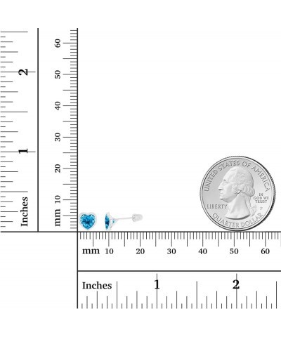 Solid 14K Gold Hypoallergenic 6mm Heart Shaped Birthstone Polished Bezel Screw Back Stud Earrings Blue Topaz-Swiss Blue Topaz...
