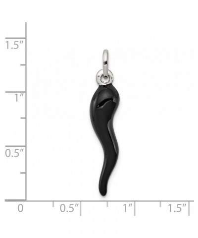 Sterling Silver Black Enamel Italian Horn Pendant 33mm 7mm style QC6095 $15.43 Pendants