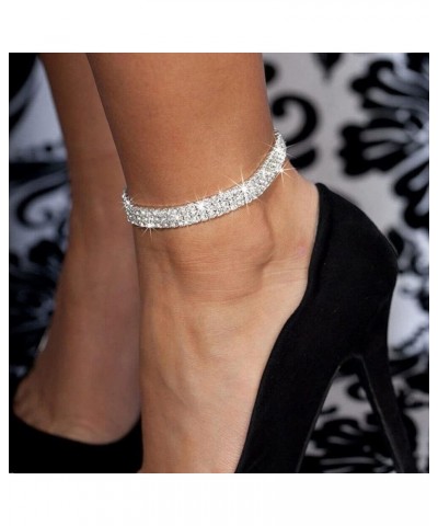 Crystal Ankle Bracelet for Women Diamond Tennis Stretch Anklets Elastic Foot Chain 3Pcs Silver Set3 $10.44 Anklets