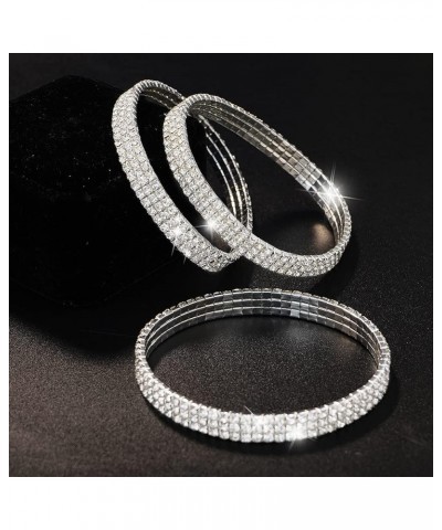 Crystal Ankle Bracelet for Women Diamond Tennis Stretch Anklets Elastic Foot Chain 3Pcs Silver Set3 $10.44 Anklets