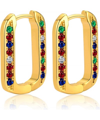 14K Gold Plated Hoop Earrings for Women Multicolor Block Round Huggies Earrings U-Shaped CZ Boho Beach Cartilage Earrings Wed...