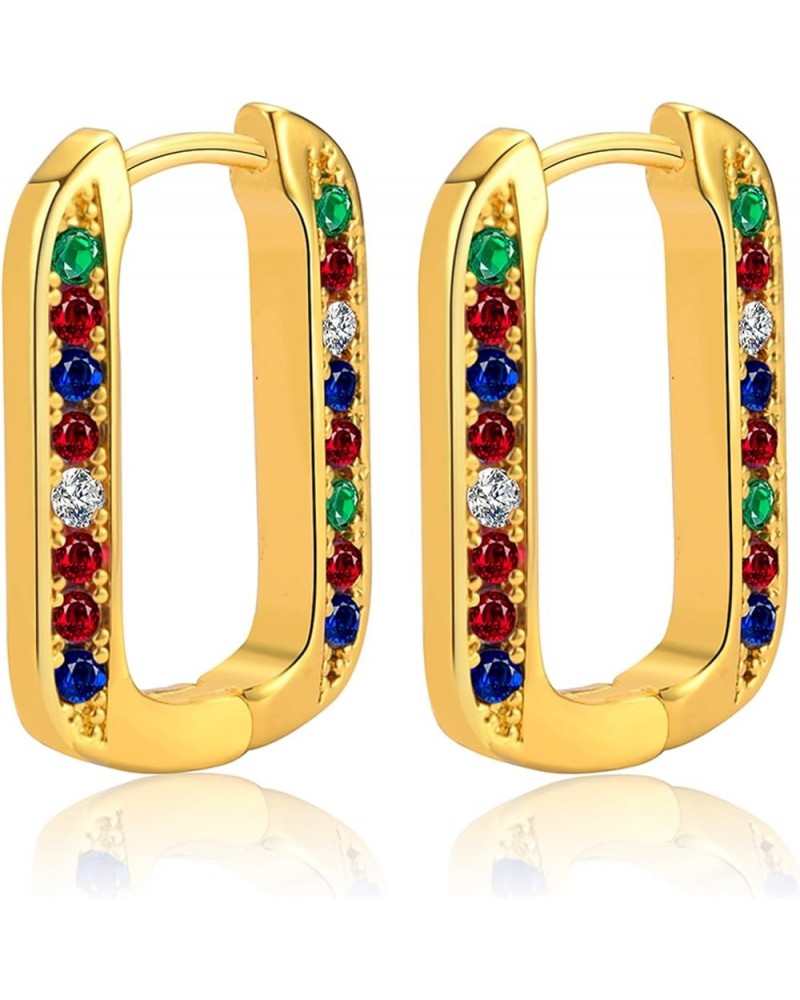 14K Gold Plated Hoop Earrings for Women Multicolor Block Round Huggies Earrings U-Shaped CZ Boho Beach Cartilage Earrings Wed...