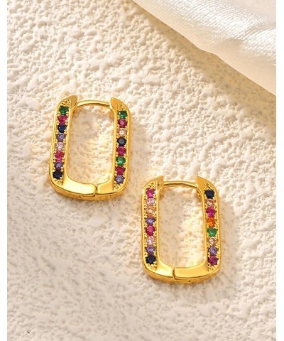 14K Gold Plated Hoop Earrings for Women Multicolor Block Round Huggies Earrings U-Shaped CZ Boho Beach Cartilage Earrings Wed...