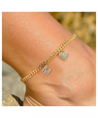 Gold Initial Ankle Bracelets for Women 14K Gold Plated Heart Initial Charm Gold Anklets for Women Cuban Figaro Bead Link Chai...