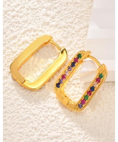 14K Gold Plated Hoop Earrings for Women Multicolor Block Round Huggies Earrings U-Shaped CZ Boho Beach Cartilage Earrings Wed...