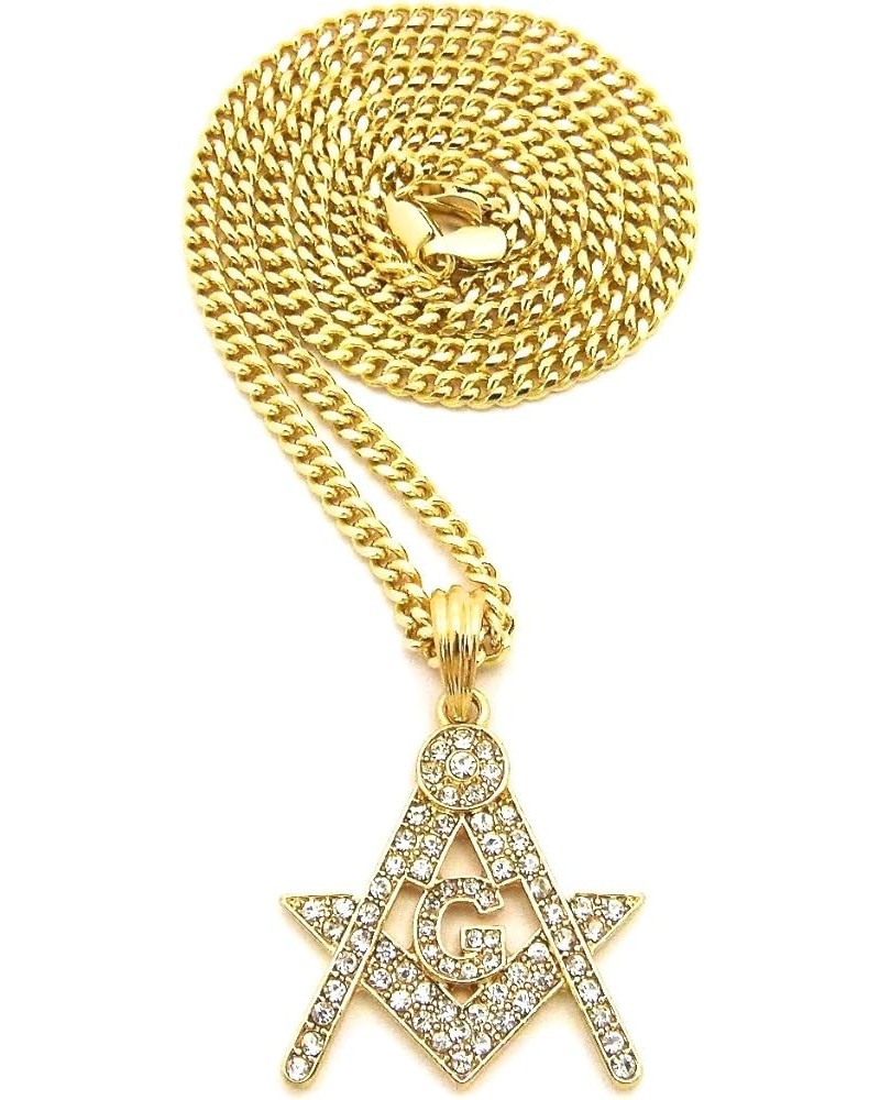 Freemason Pendant with 24 Inch Necklace GOLD COLOR 24 CUBAN $11.31 Necklaces