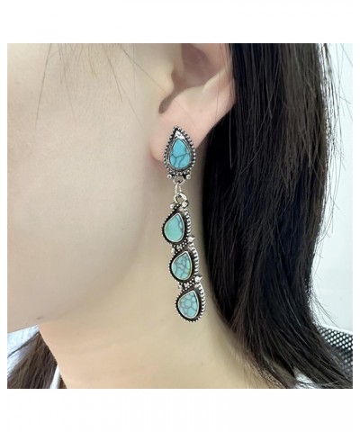 Tassel Turquoise Leaf Dangle Earrings for Women Girls Silver Plated Oxidizing Boho Statement Blue Birthstone Teardrop Charms ...