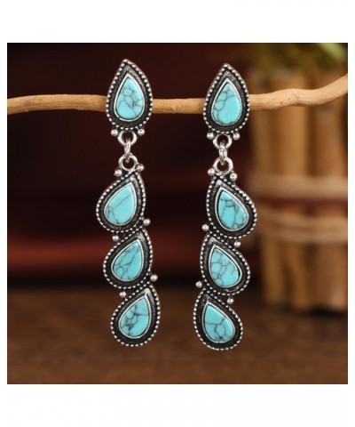 Tassel Turquoise Leaf Dangle Earrings for Women Girls Silver Plated Oxidizing Boho Statement Blue Birthstone Teardrop Charms ...