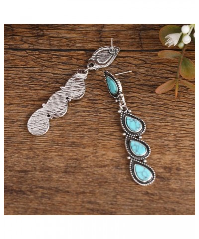 Tassel Turquoise Leaf Dangle Earrings for Women Girls Silver Plated Oxidizing Boho Statement Blue Birthstone Teardrop Charms ...