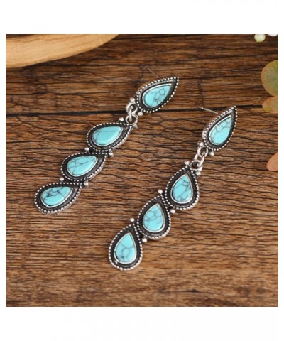 Tassel Turquoise Leaf Dangle Earrings for Women Girls Silver Plated Oxidizing Boho Statement Blue Birthstone Teardrop Charms ...