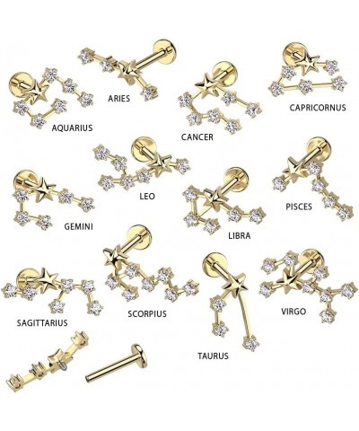 18GA Gold Plated 316L Stainless Steel Internally Threaded CZ Crystal Zodiac Constellation Flat Back Stud Aries $10.36 Body Je...