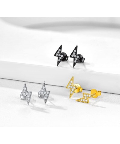 925 Sterling Silver Cubic Zirconia Bar, Heart, Lightning Bolt, Moon and Star Stud Earrings for Women B: Lightning-Silver $13....