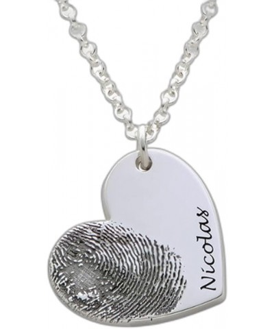 Personalized Memorial Fingerprint Heart Necklace : Engraved Name Customized Letters Actual Fingerprint Oval Pendant Necklace ...